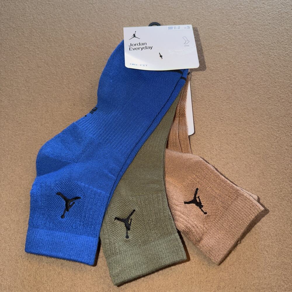 Jordan Everyday Men’s Quarter Socks Blue Green Brown Size L